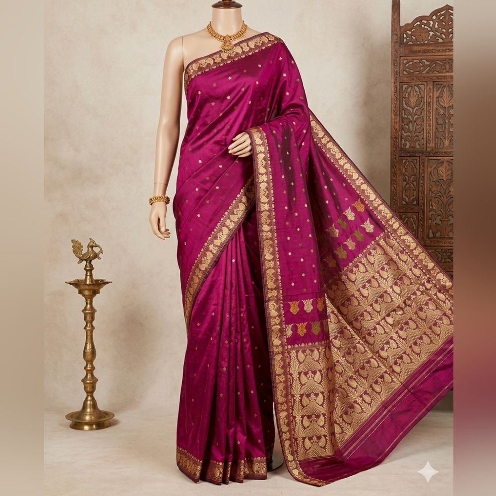 Womwn Pure ASSAM silk Saree Designer Hamdloom Festive Royal